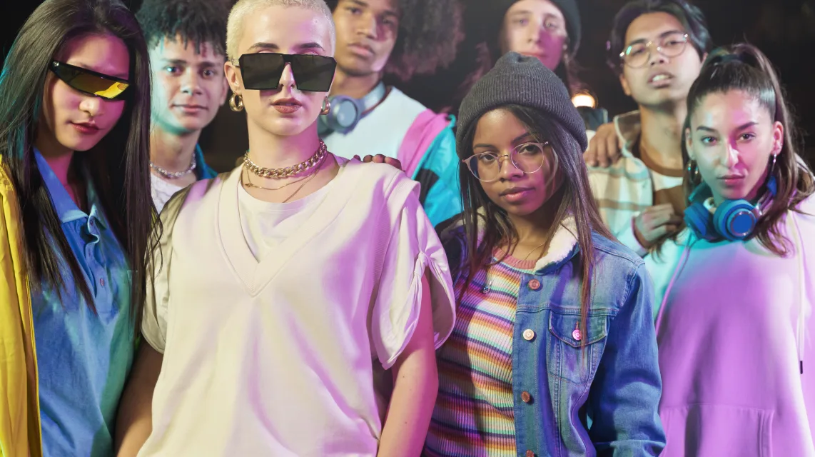 Group of musicians with a distinctive shared visual style
